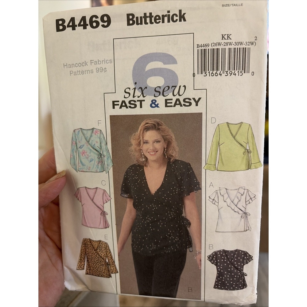 Butterick B4469 Blouse Sewing Pattern Size 26W-32W Plus Wrap Top Uncut 2005